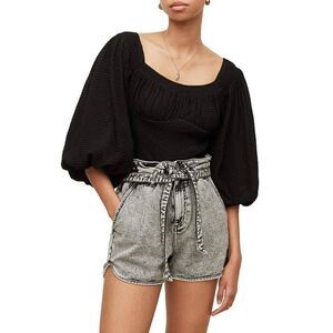 All Saints Cropped Tia Blouse Top Womens 12 Black Long Sleeve Stylish 100% Visco